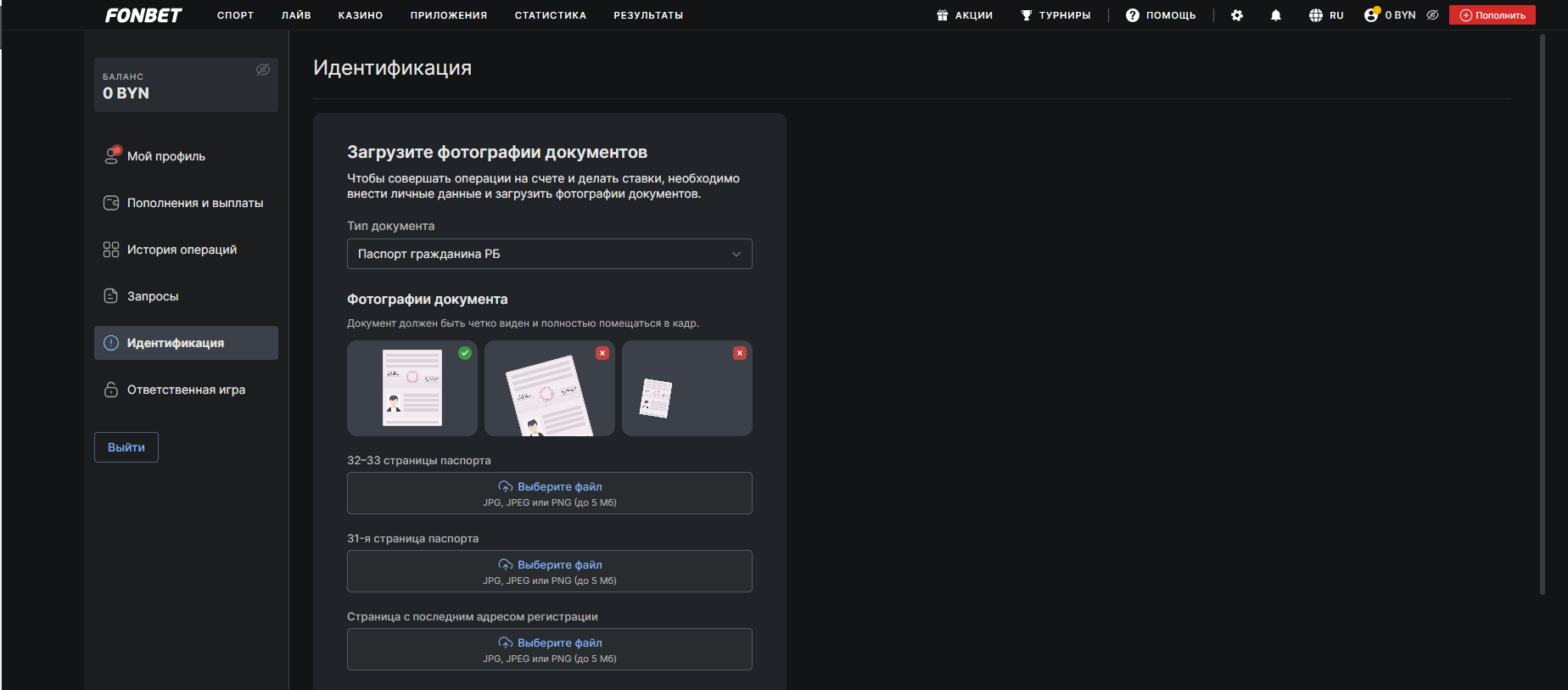 Завершите регистрацию на Фонбет Беларусь, нажав кнопку "Регистрация", сайт перенаправит вас на страницу профиля